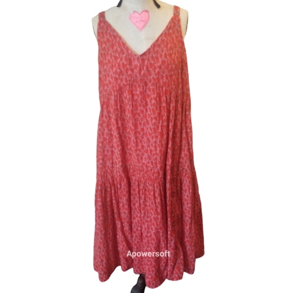 Anthropologie Joie Tea Rose Pink Sleeveless Ikat Tiered Ruffle Maxi Dress sz xxl - Picture 6 of 8